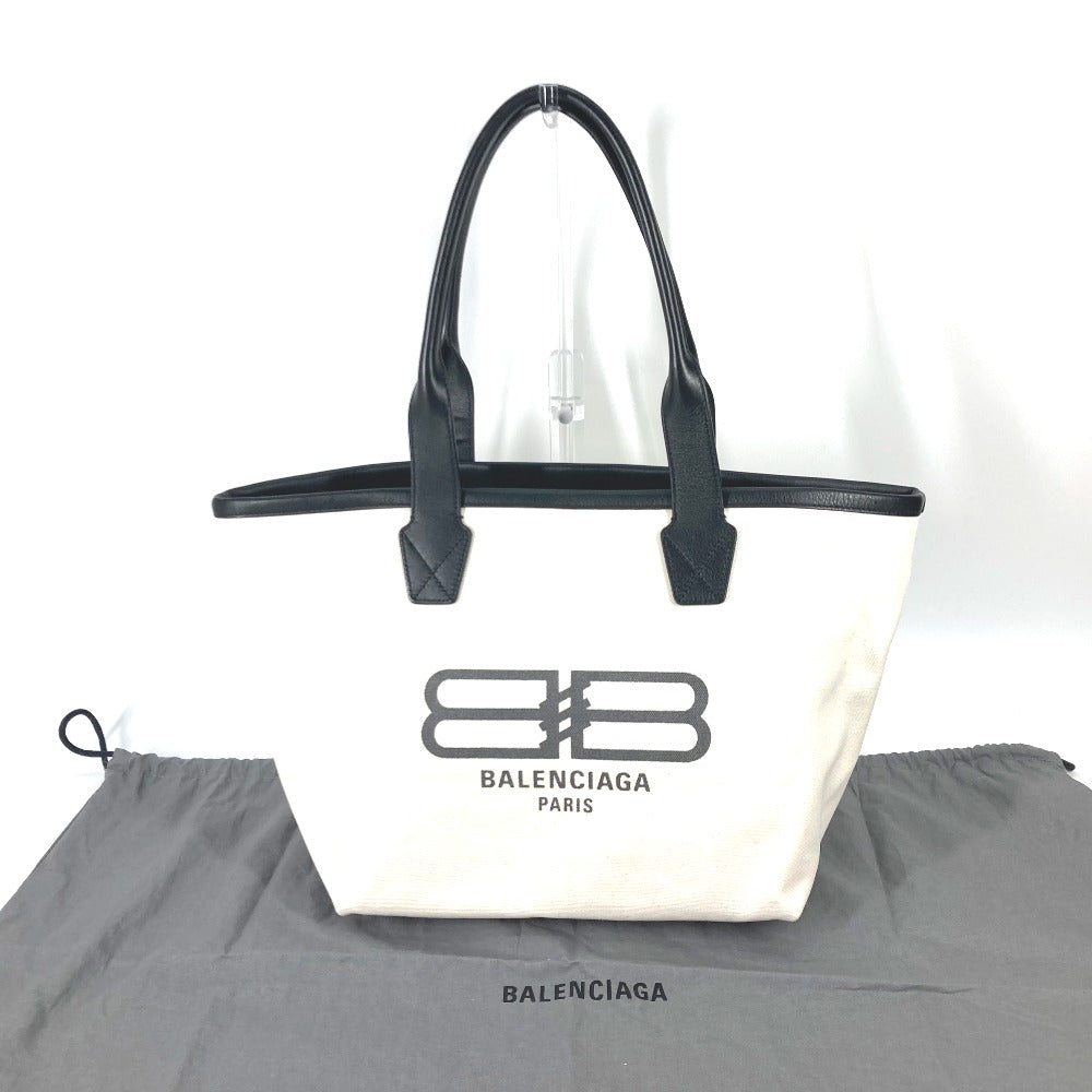 BALENCIAGA Tote Bag 692068 Canvas / leather white By color jumbo logo small Women