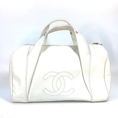 CHANEL Boston Duffel bag A30899 Calf leather white CC COCO Mark Chevron Vstitch Women Used