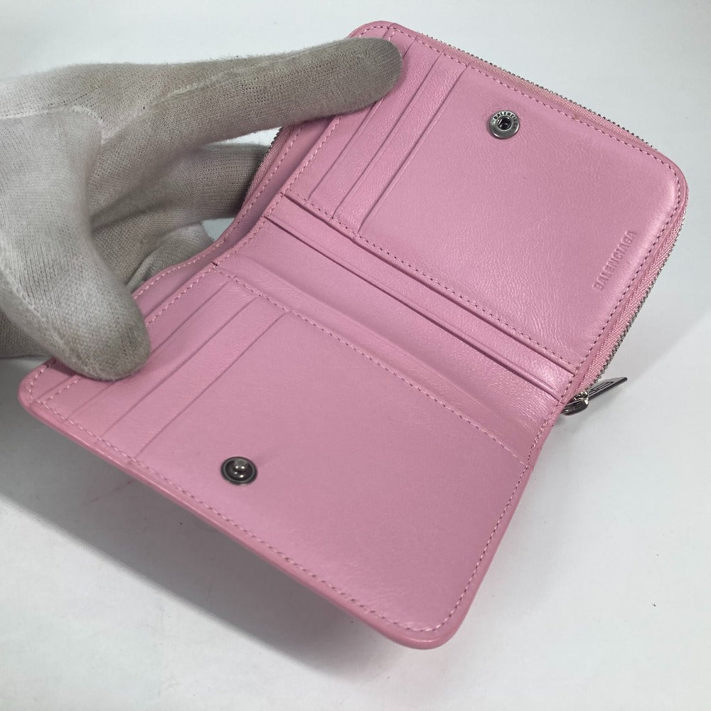 BALENCIAGA Folded wallet 674847 leather Light pink Compact wallet Compact zip Women