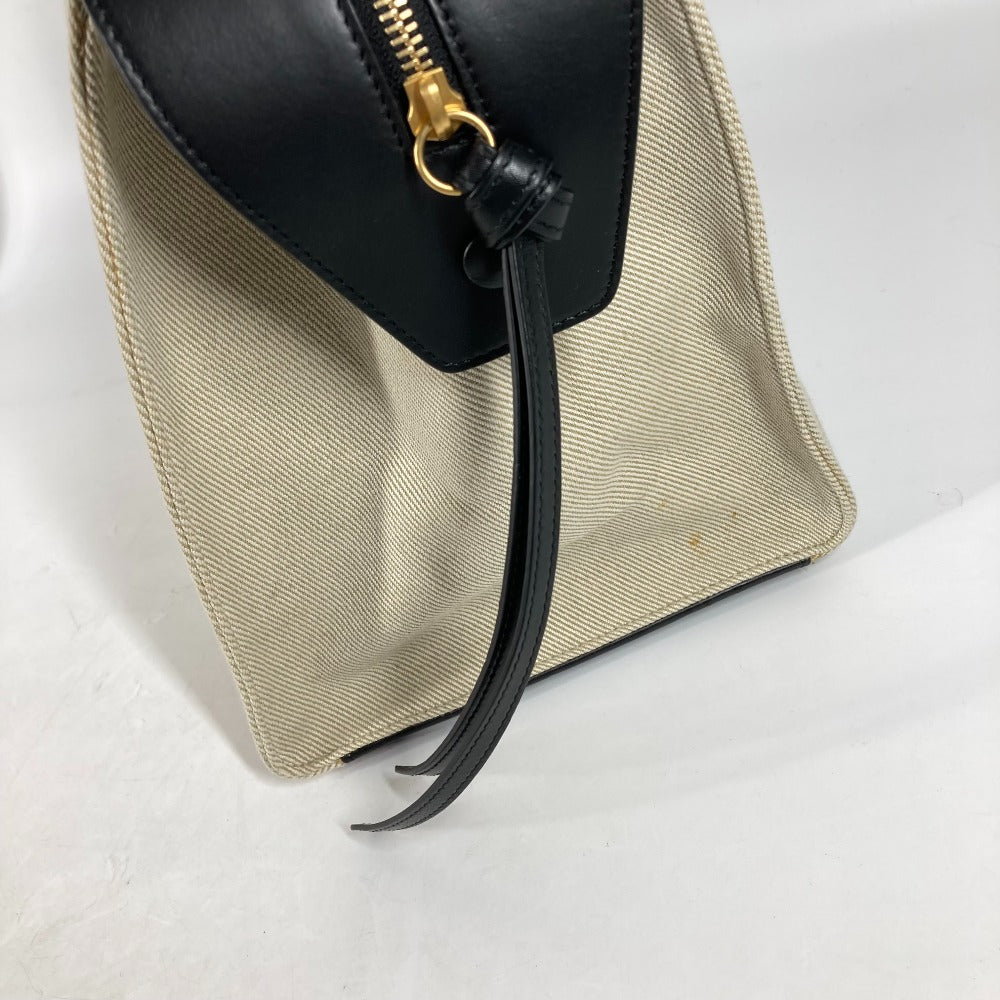 CELINE Shoulder Bag Leather / canvas Ivorytype bag shawl Small Ring Women Used