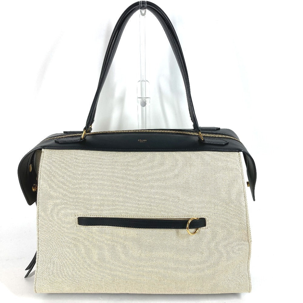 CELINE Shoulder Bag Leather / canvas Ivorytype bag shawl Small Ring Women Used