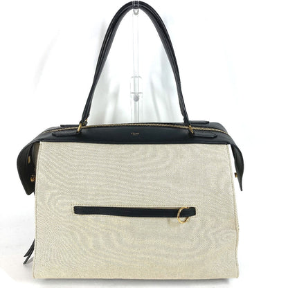 CELINE Shoulder Bag Leather / canvas Ivorytype bag shawl Small Ring Women Used