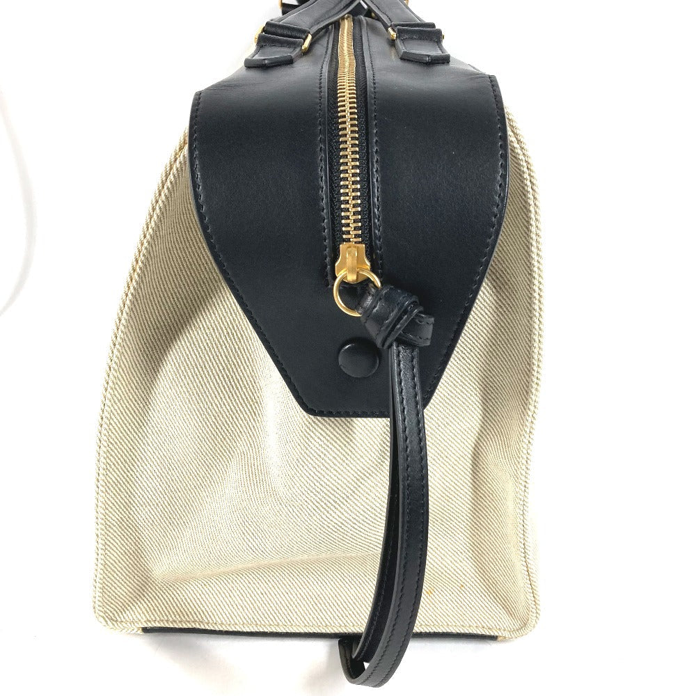 CELINE Shoulder Bag Leather / canvas Ivorytype bag shawl Small Ring Women Used