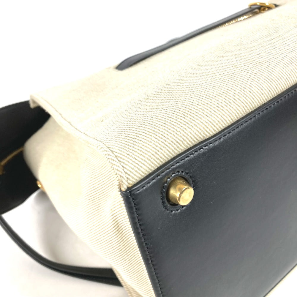 CELINE Shoulder Bag Leather / canvas Ivorytype bag shawl Small Ring Women Used