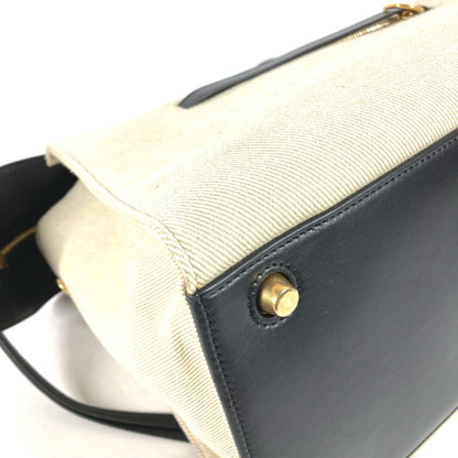 CELINE Shoulder Bag Leather / canvas Ivorytype bag shawl Small Ring Women Used