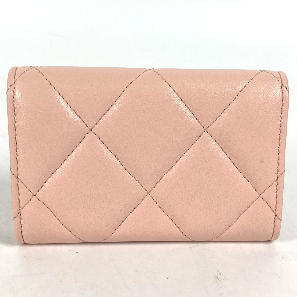 CHANEL Coin case lambskin pink 19th Line Chain CC Card Case Matelasse Women Used
