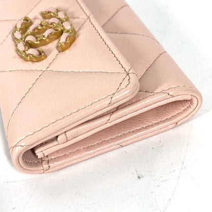 CHANEL Coin case lambskin pink 19th Line Chain CC Card Case Matelasse Women Used