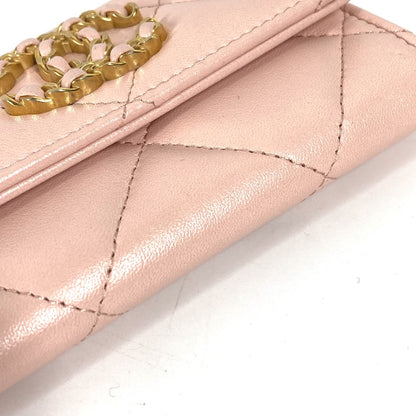CHANEL Coin case lambskin pink 19th Line Chain CC Card Case Matelasse Women Used
