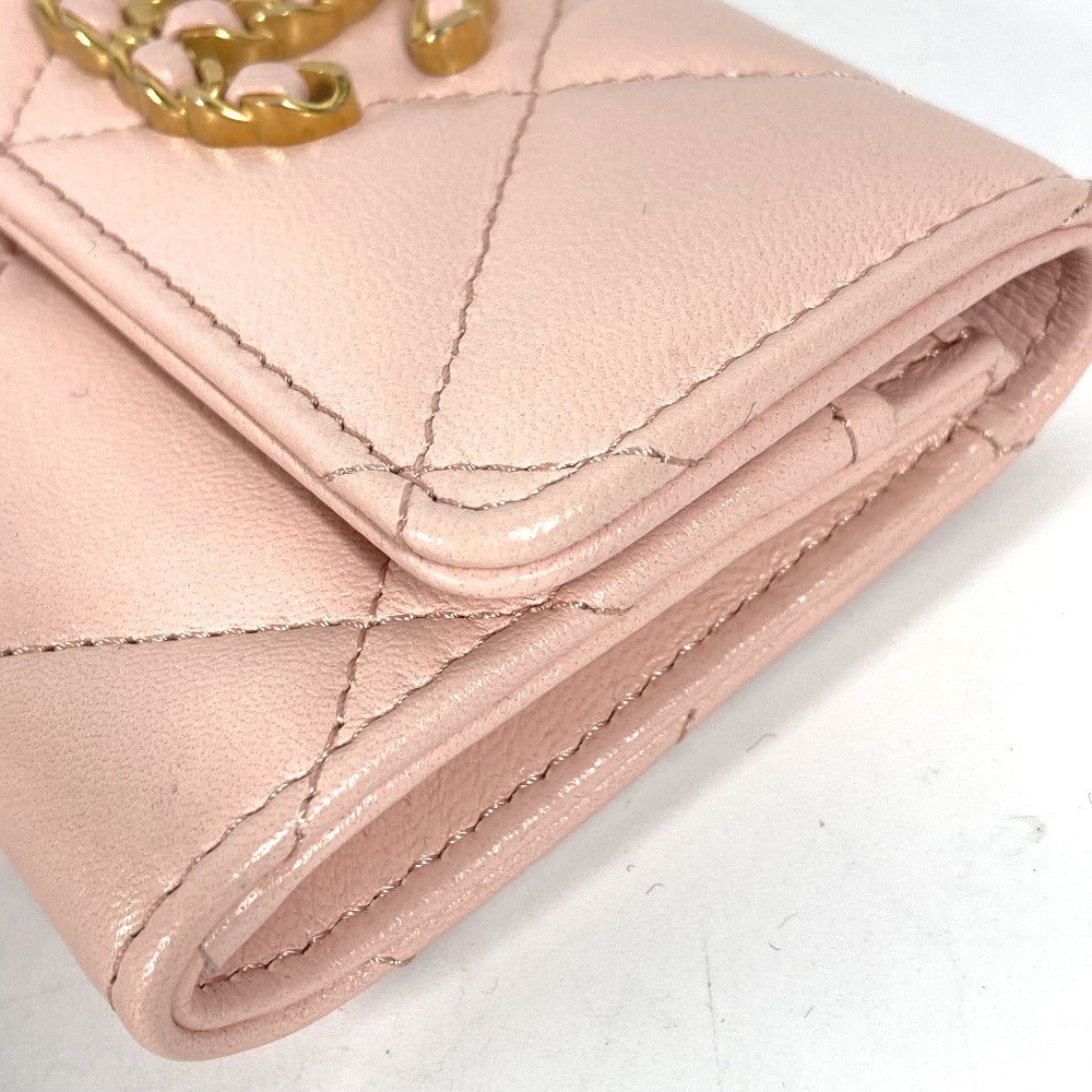 CHANEL Coin case lambskin pink 19th Line Chain CC Card Case Matelasse Women Used