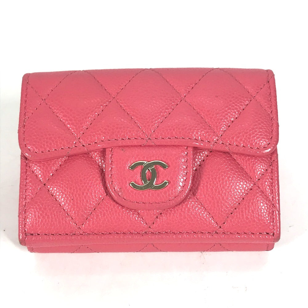CHANEL Trifold wallet Caviar skin pink quilting CC COCO Mark Matelasse Women Used