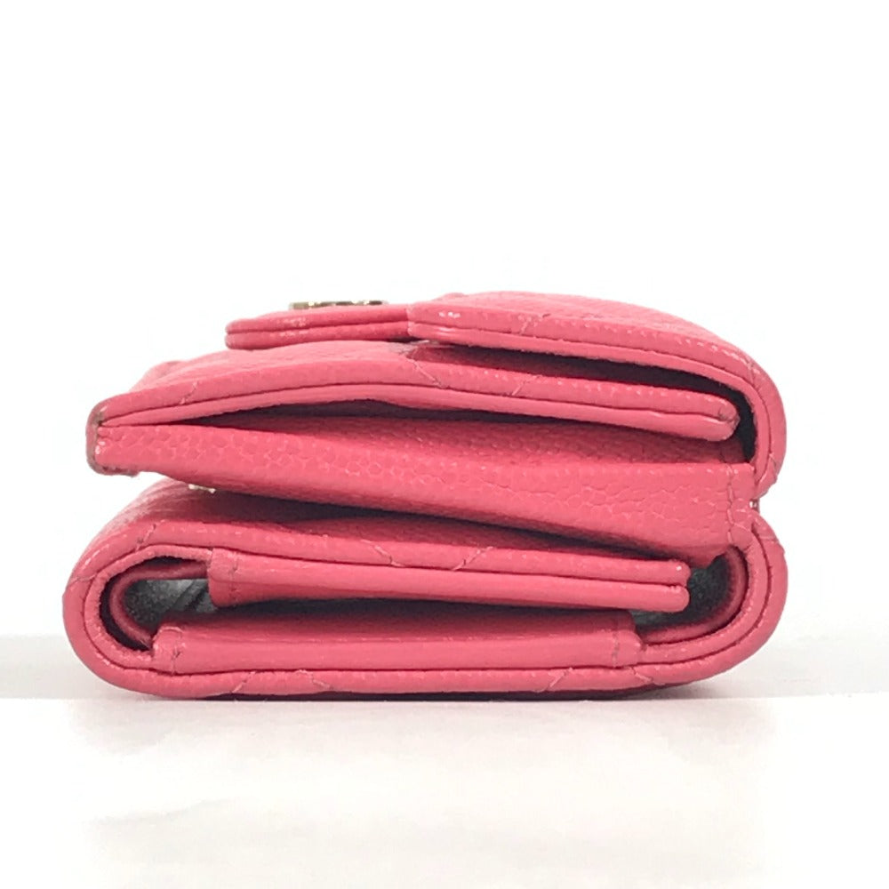 CHANEL Trifold wallet Caviar skin pink quilting CC COCO Mark Matelasse Women Used
