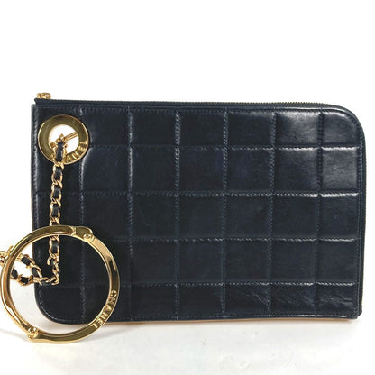CHANEL Clutch bag lambskin black Chocolate Bar L-shaped zipper Loop Handbag Women Used
