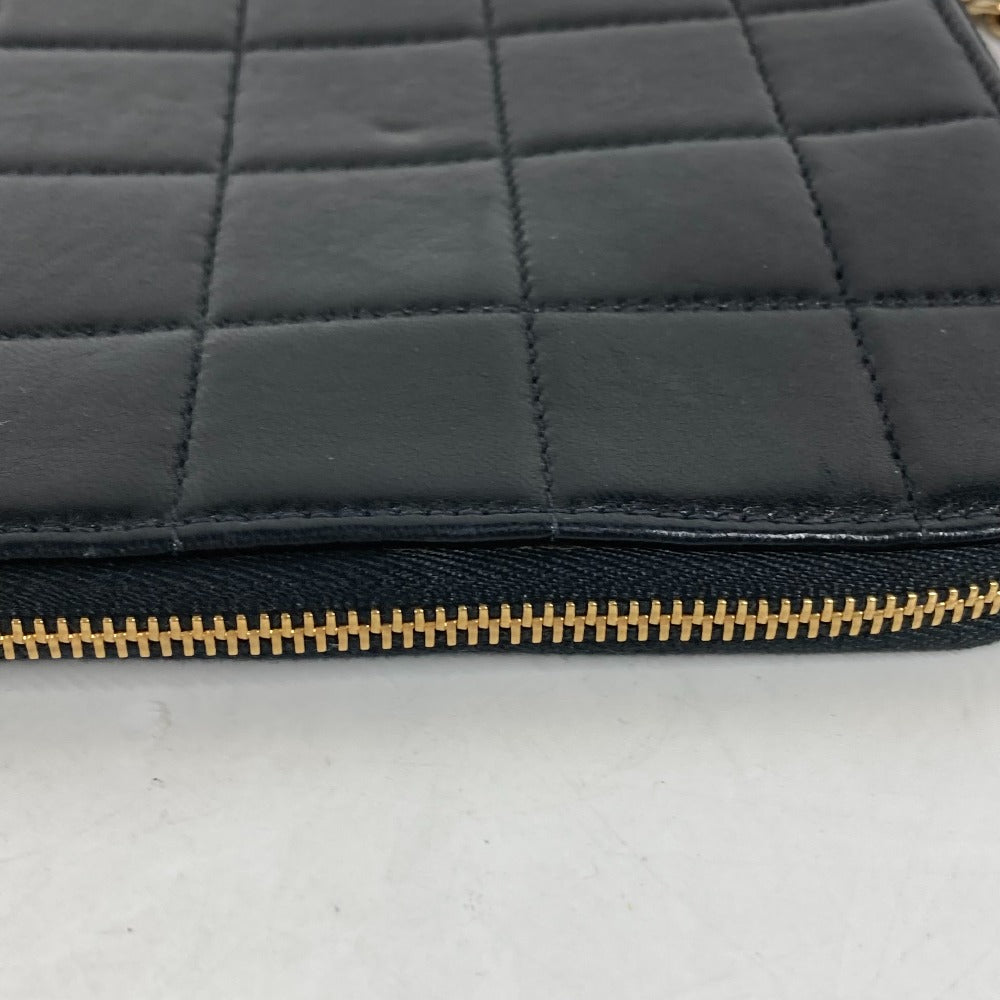 CHANEL Clutch bag lambskin black Chocolate Bar L-shaped zipper Loop Handbag Women Used