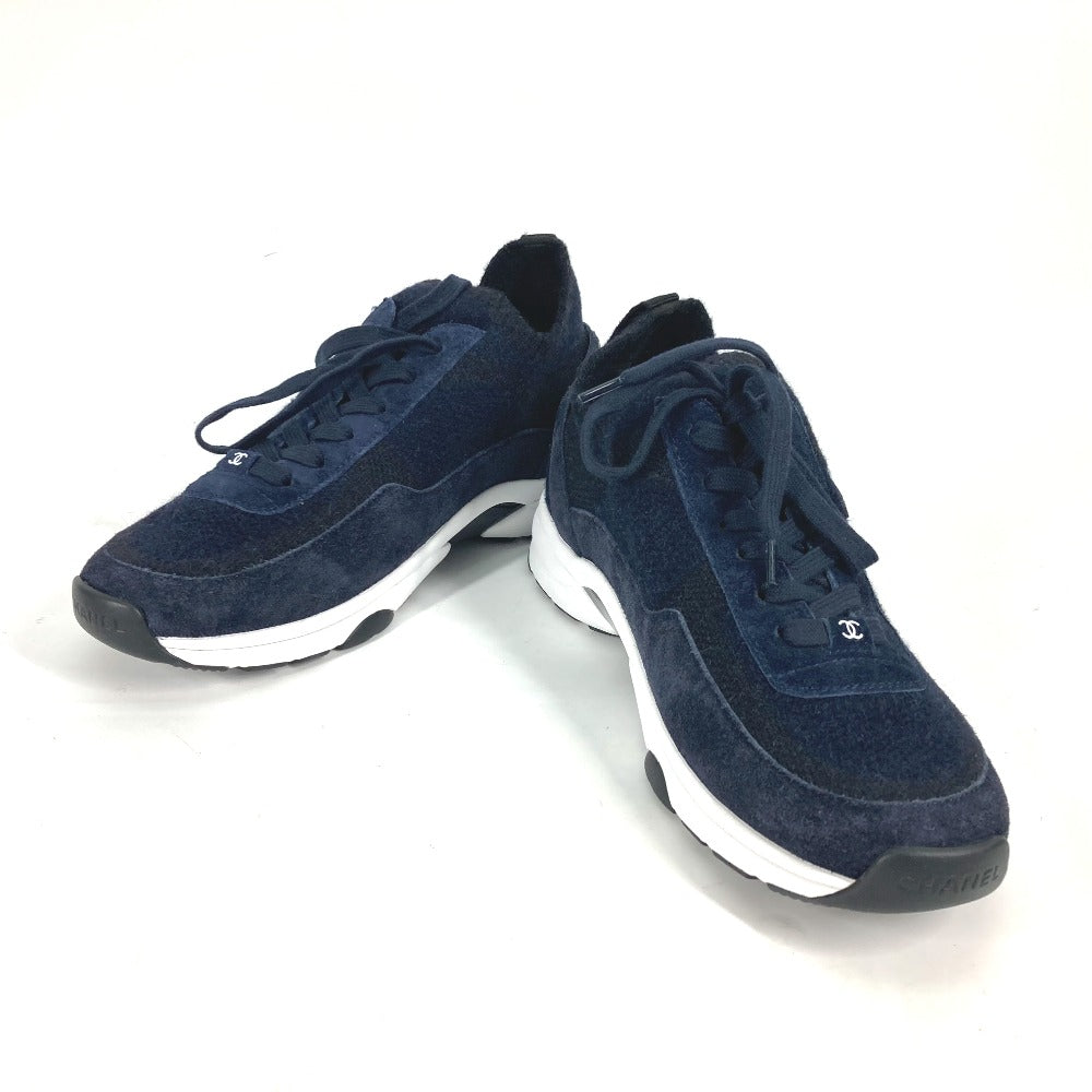 CHANEL sneakers G38750 knit Navy 23B CC COCO Mark Women 39 Used