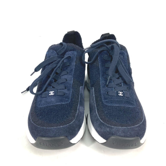 CHANEL sneakers G38750 knit Navy 23B CC COCO Mark Women 39 Used