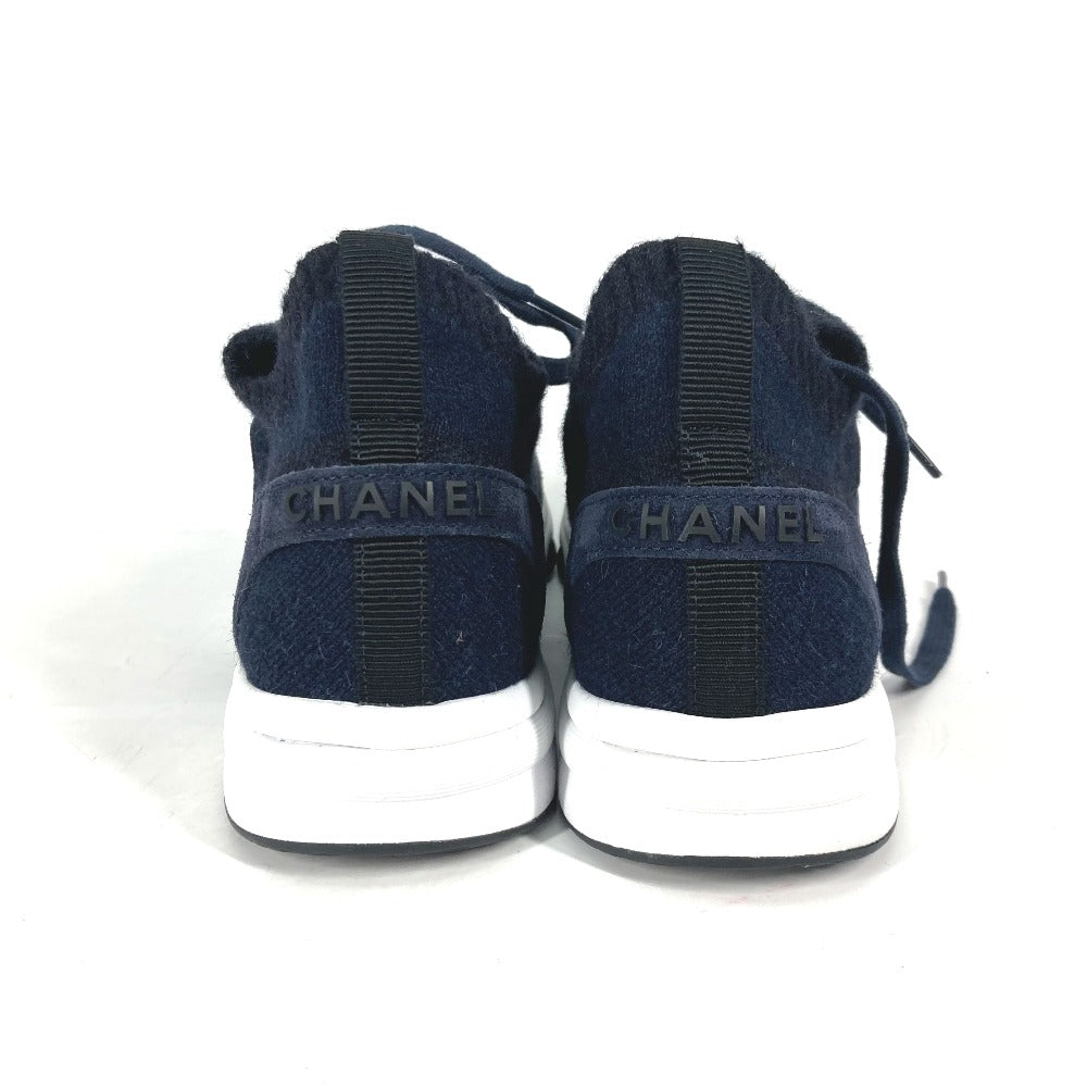 CHANEL sneakers G38750 knit Navy 23B CC COCO Mark Women 39 Used