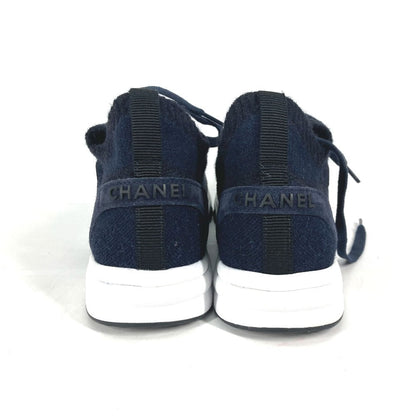 CHANEL sneakers G38750 knit Navy 23B CC COCO Mark Women 39 Used