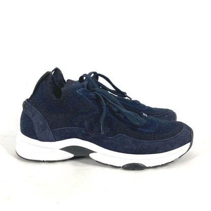 CHANEL sneakers G38750 knit Navy 23B CC COCO Mark Women 39 Used