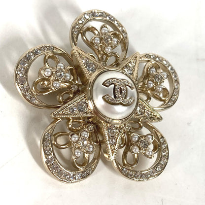 CHANEL Brooch ABC098 metal gold Rhinestone faux pearl C23K logo COCO Mark Women New