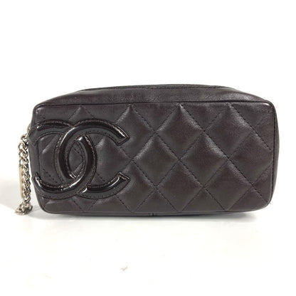 CHANEL Pouch leather Brown Makeup pouch Cosmetics Pouch Cambon line Women Used
