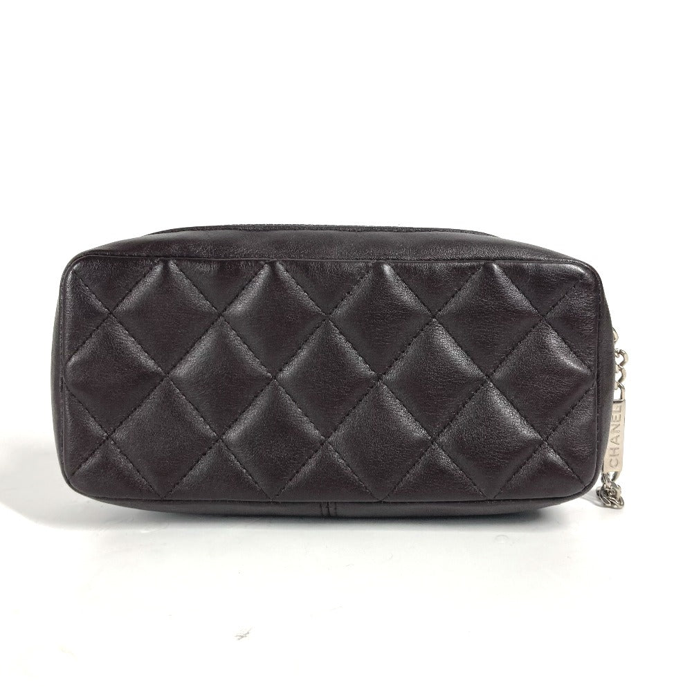 CHANEL Pouch leather Brown Makeup pouch Cosmetics Pouch Cambon line Women Used