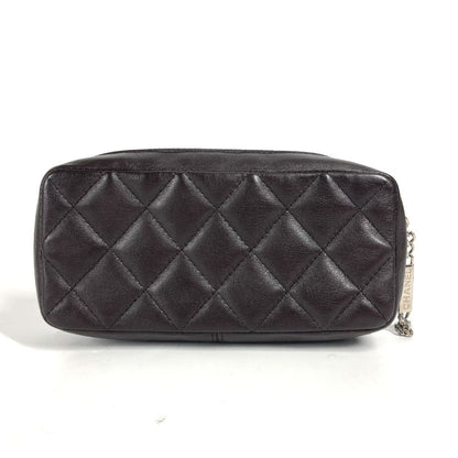 CHANEL Pouch leather Brown Makeup pouch Cosmetics Pouch Cambon line Women Used
