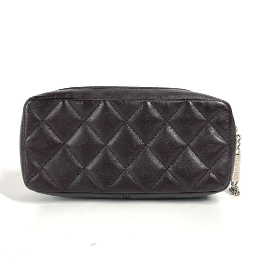 CHANEL Pouch leather Brown Makeup pouch Cosmetics Pouch Cambon line Women Used
