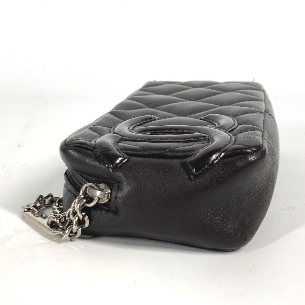 CHANEL Pouch leather Brown Makeup pouch Cosmetics Pouch Cambon line Women Used