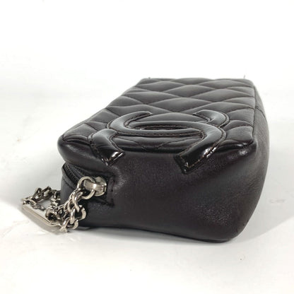 CHANEL Pouch leather Brown Makeup pouch Cosmetics Pouch Cambon line Women Used