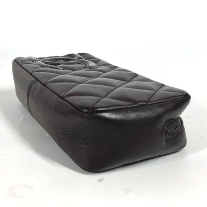 CHANEL Pouch leather Brown Makeup pouch Cosmetics Pouch Cambon line Women Used