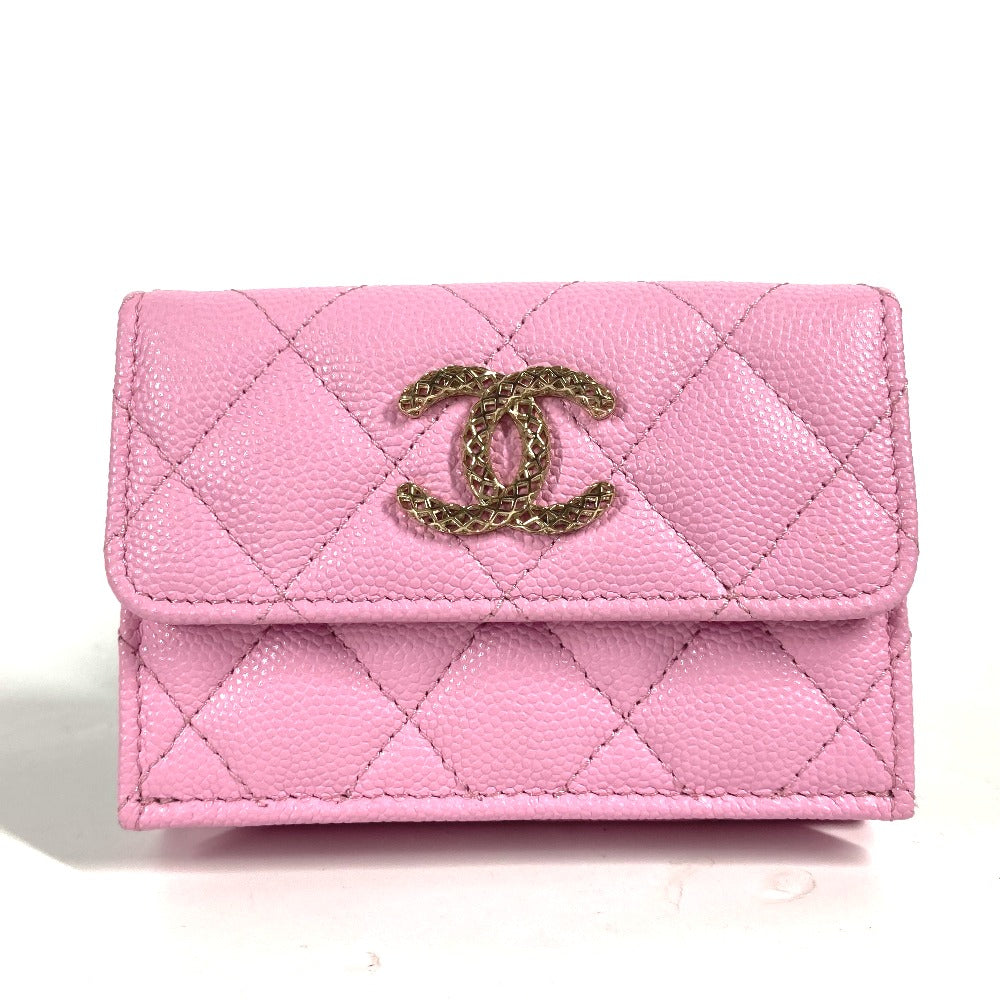 CHANEL Trifold wallet AP3182 Caviar skin pink CC COCO Mark matelasse small flap wallet Women Used