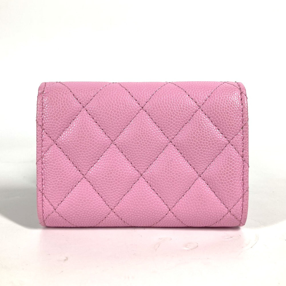 CHANEL Trifold wallet AP3182 Caviar skin pink CC COCO Mark matelasse small flap wallet Women Used