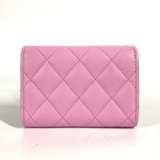 CHANEL Trifold wallet AP3182 Caviar skin pink CC COCO Mark matelasse small flap wallet Women Used