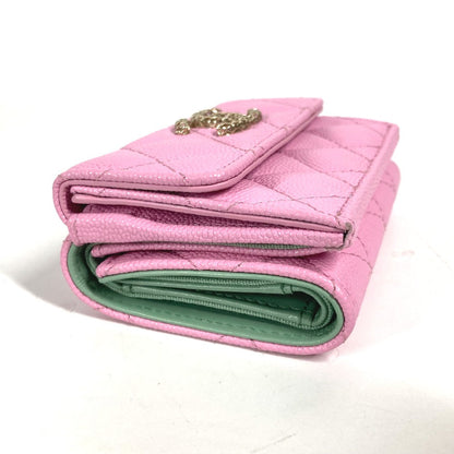 CHANEL Trifold wallet AP3182 Caviar skin pink CC COCO Mark matelasse small flap wallet Women Used