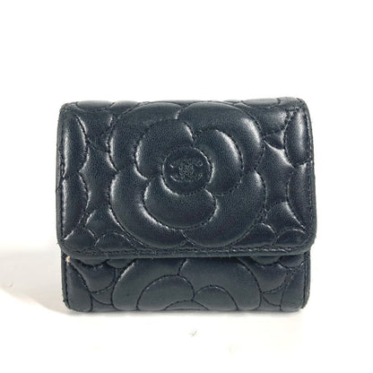 CHANEL Trifold wallet leather black By color Camelia Women Used