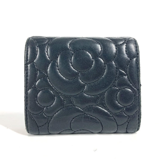 CHANEL Trifold wallet leather black By color Camelia Women Used