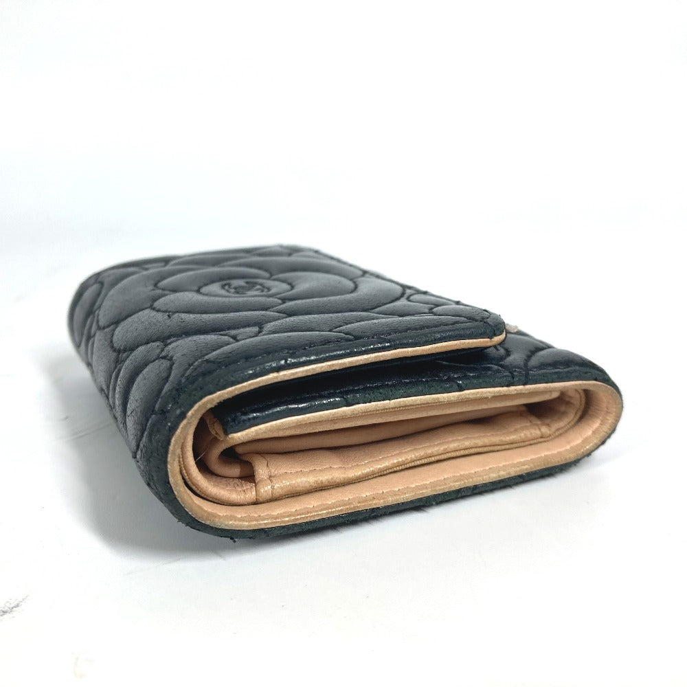 CHANEL Trifold wallet leather black By color Camelia Women Used