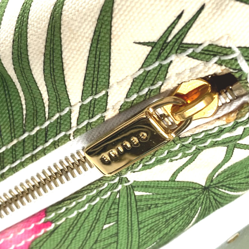 CELINE Shoulder Bag Leather / canvas green Botanical Pattern Triomphe logo Women Used