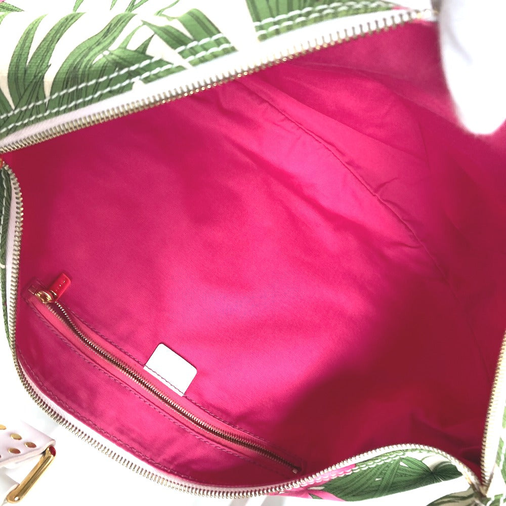 CELINE Shoulder Bag Leather / canvas green Botanical Pattern Triomphe logo Women Used