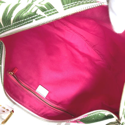 CELINE Shoulder Bag Leather / canvas green Botanical Pattern Triomphe logo Women Used
