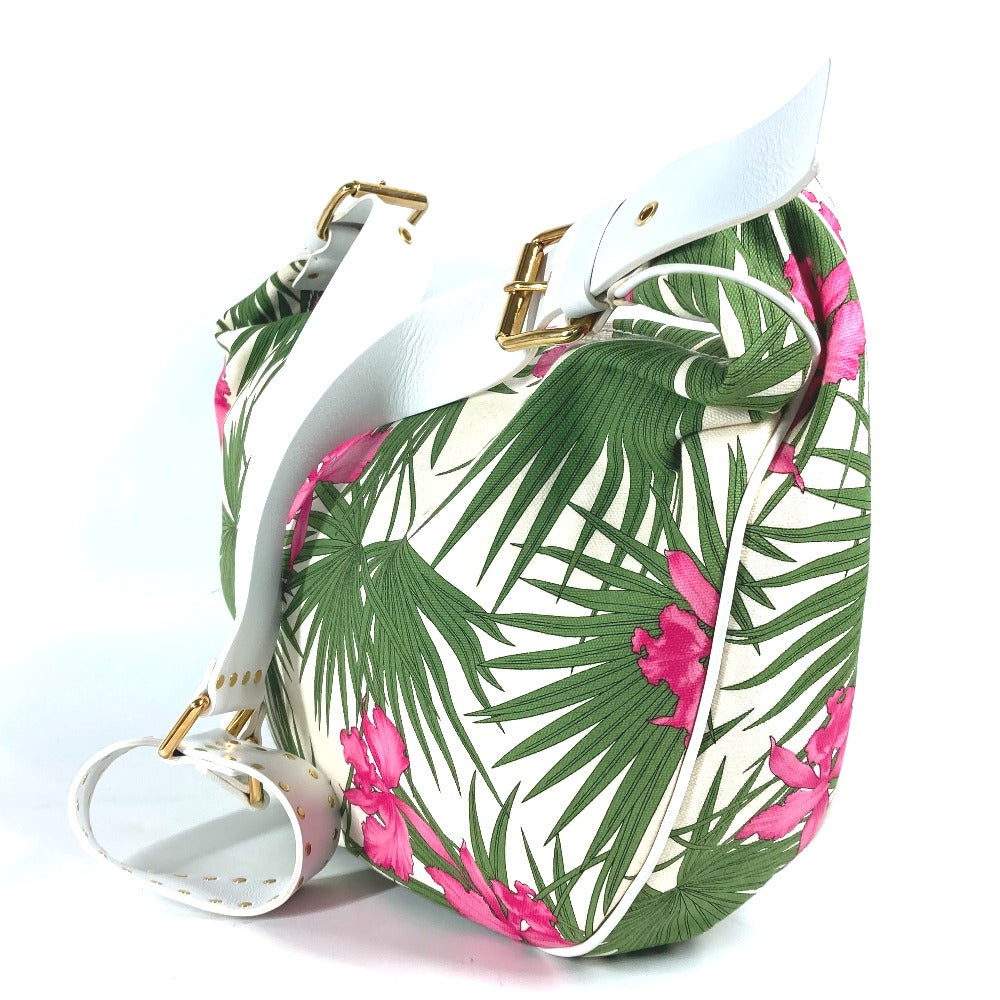 CELINE Shoulder Bag Leather / canvas green Botanical Pattern Triomphe logo Women Used
