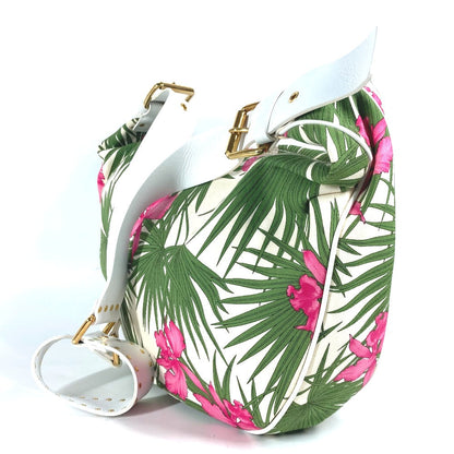 CELINE Shoulder Bag Leather / canvas green Botanical Pattern Triomphe logo Women Used
