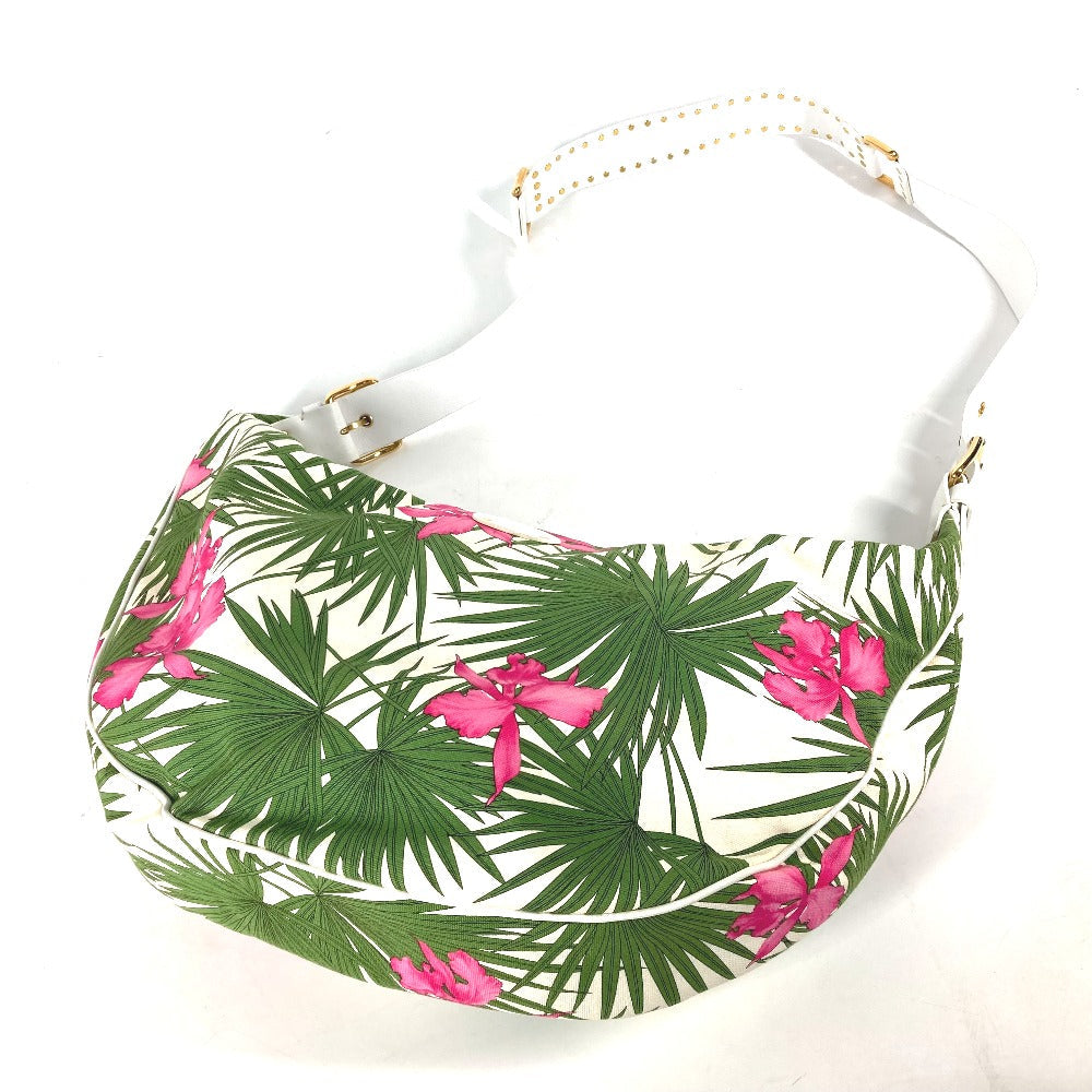 CELINE Shoulder Bag Leather / canvas green Botanical Pattern Triomphe logo Women Used