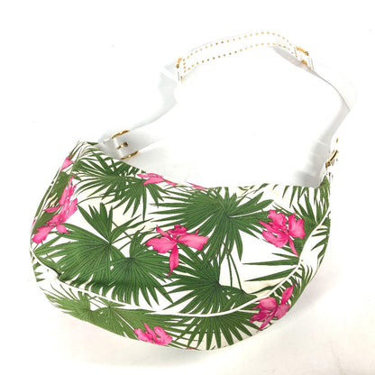 CELINE Shoulder Bag Leather / canvas green Botanical Pattern Triomphe logo Women Used