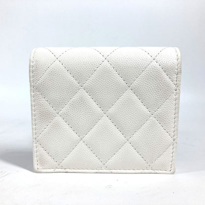 CHANEL Folded wallet AP3341 Caviar skin white Matrasse quilting CC COCO Mark Rhinestone