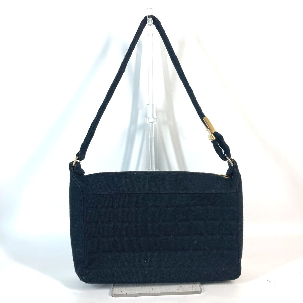 CHANEL Shoulder Bag Jersey black quilting logo chocolate bar CC COCO Mark