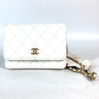 CHANEL Long Wallet Purse leather white Crossbody bag CC COCO Mark Frill Chain Wallet