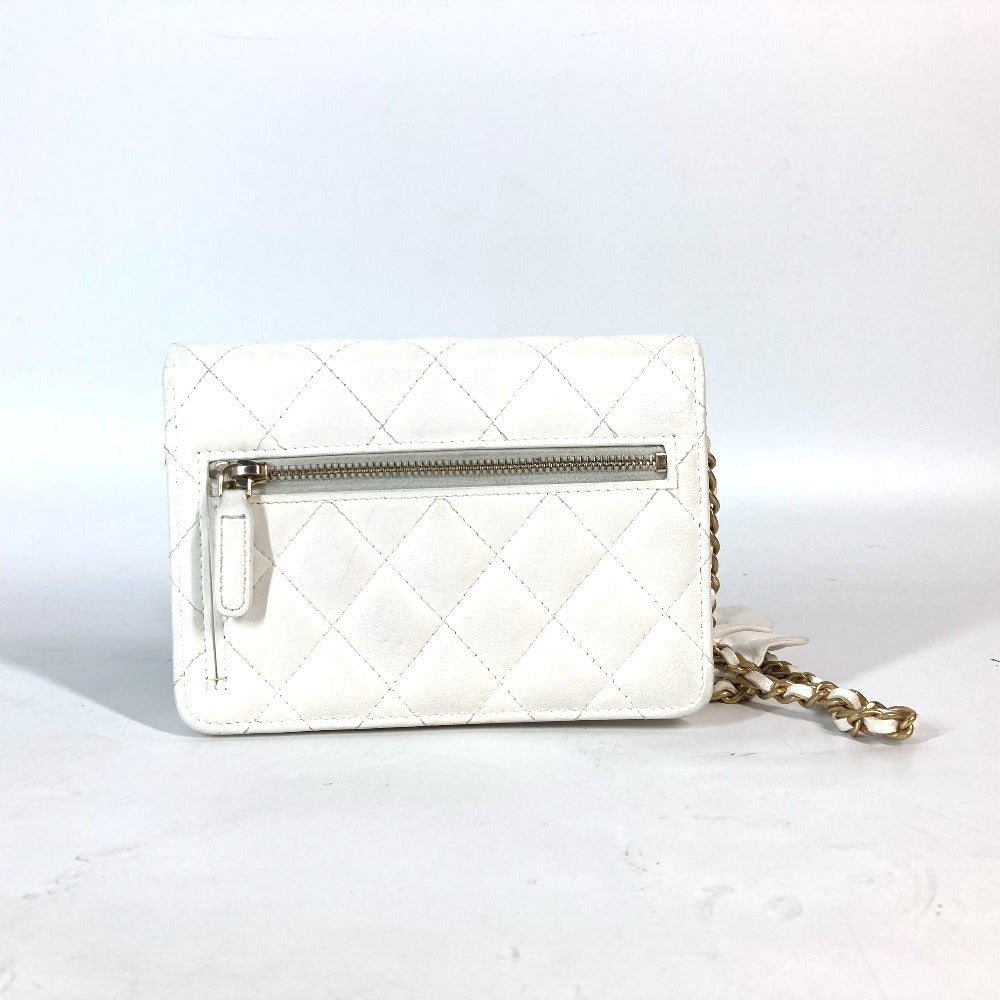 CHANEL Long Wallet Purse leather white Crossbody bag CC COCO Mark Frill Chain Wallet