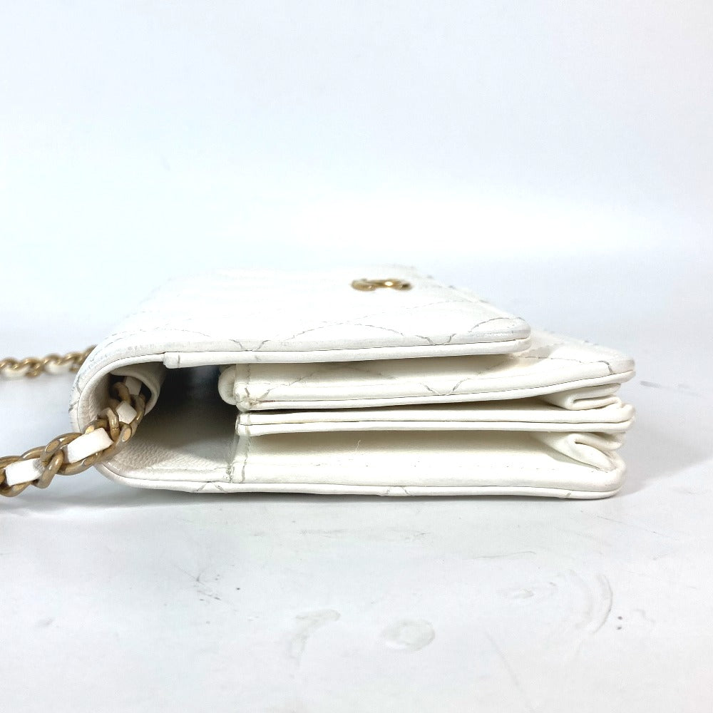 CHANEL Long Wallet Purse leather white Crossbody bag CC COCO Mark Frill Chain Wallet