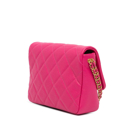 Pink Chanel Small Quilted Caviar Chain Melody Flap Crossbody Bag